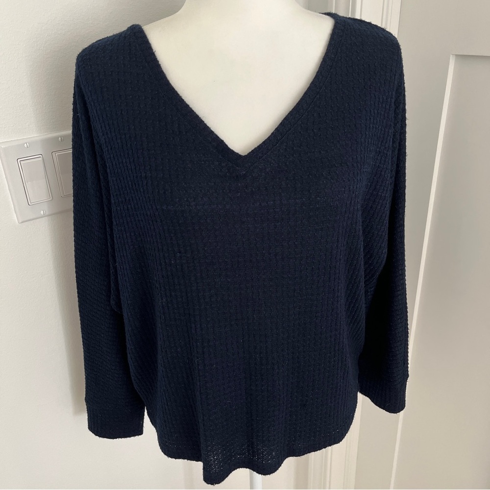 Anthropologie long sleeve textured top lightweight sweater Sz M Navy Blue *H5